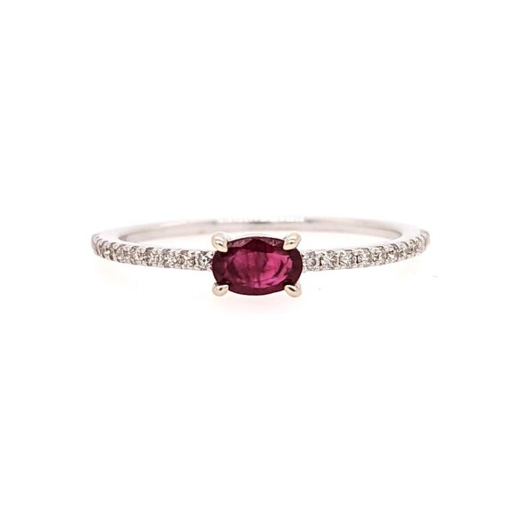 Ruby Ring in Solid 14K Gold with Natural Diamond Accented Shank - Picture 1 of 10